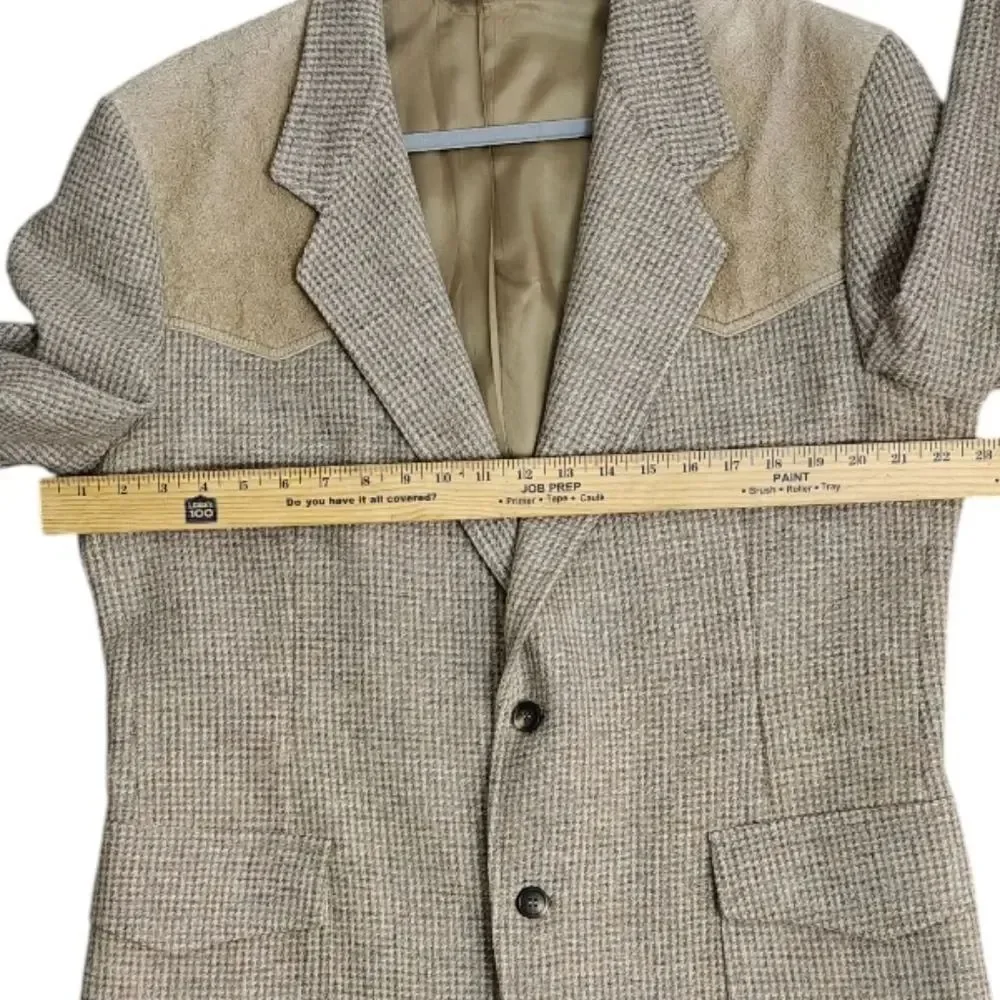 Pendleton Beige Houndstooth Blazer With Leather Accents Elbows Size 44L